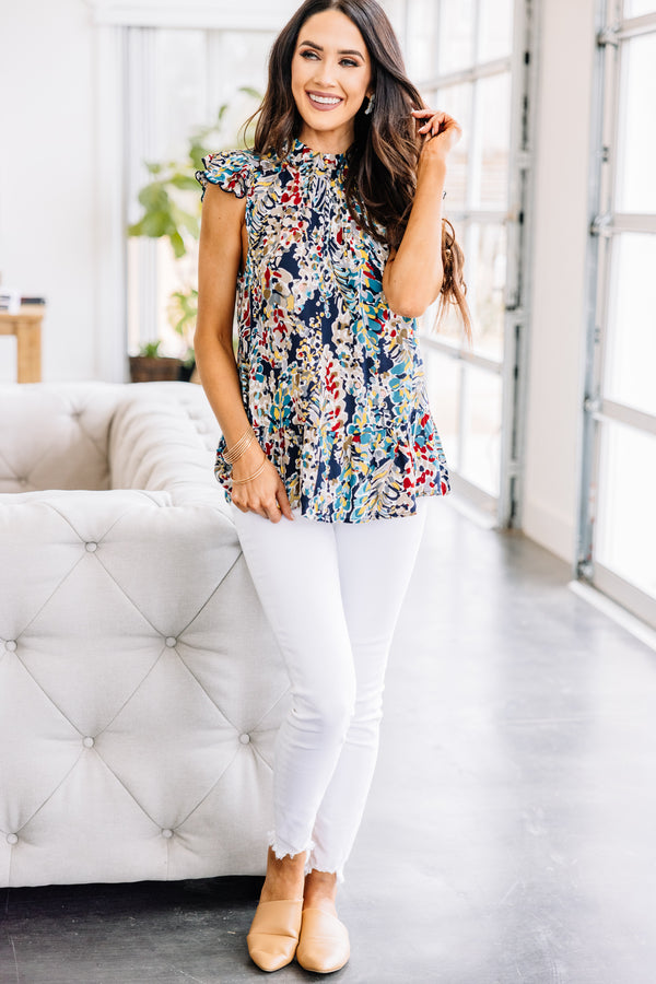 Just You Wait Navy Blue Floral Top  Floral tops, Navy blue floral top,  Blue floral top