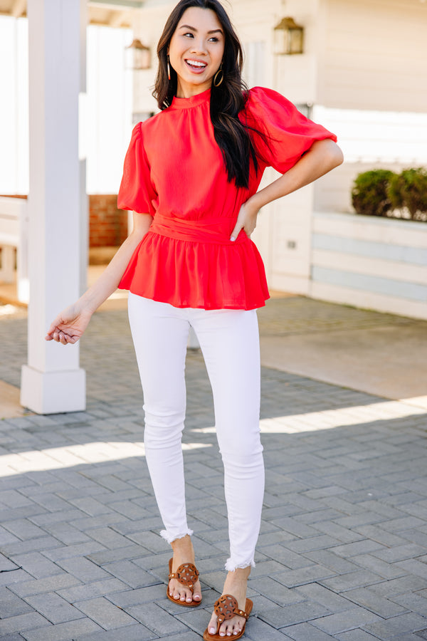 Classy Red Puff Sleeve Top - Boutique Styles – Shop the Mint