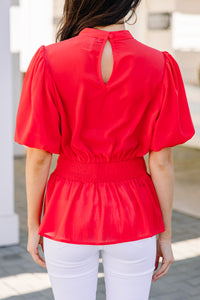 feminine red blouse