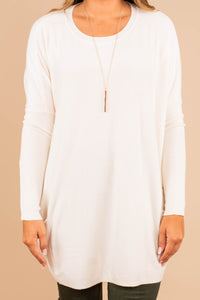 round neckline, long sleeves, white pocket tunic, ivory white, tunic