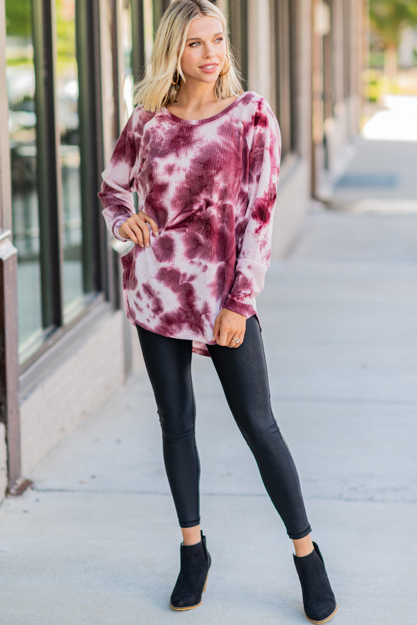 Easy Like Sunday Wine Red Tie Dye Tunic - Boutique Best Sellers