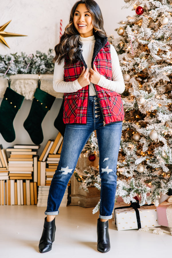 reversible red plaid vest 