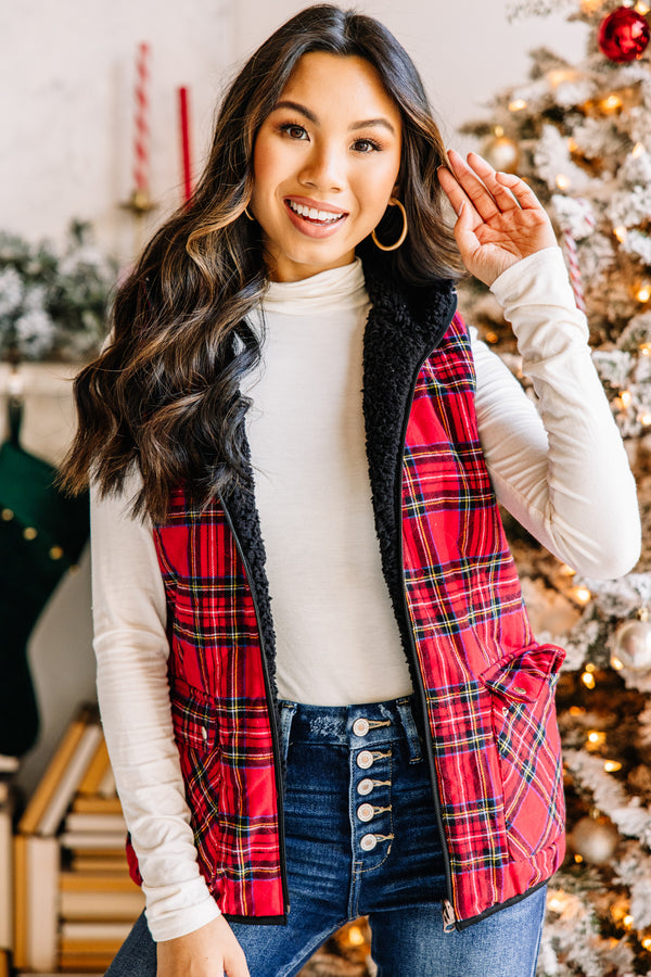 reversible red plaid vest 