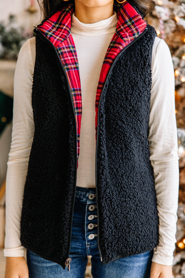 reversible red plaid vest 