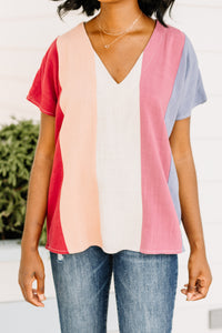short sleeves, burgundy red, color block print, top 