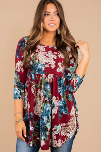 3/4 sleeve floral babydoll tunic