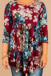 3/4 sleeve floral babydoll tunic