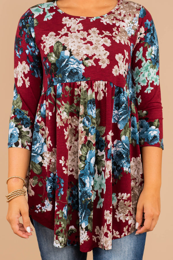 3/4 sleeve floral babydoll tunic