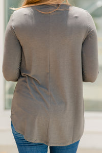 gray, top, long sleeves, round neckline, gray top