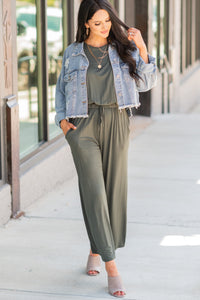 If I Were Your Olive Green Wide Leg Jumpsuit