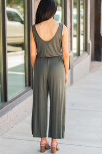 If I Were Your Olive Green Wide Leg Jumpsuit