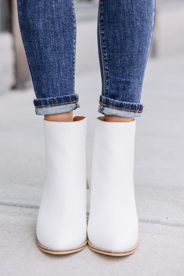 white heeled booties