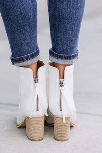 white heeled booties