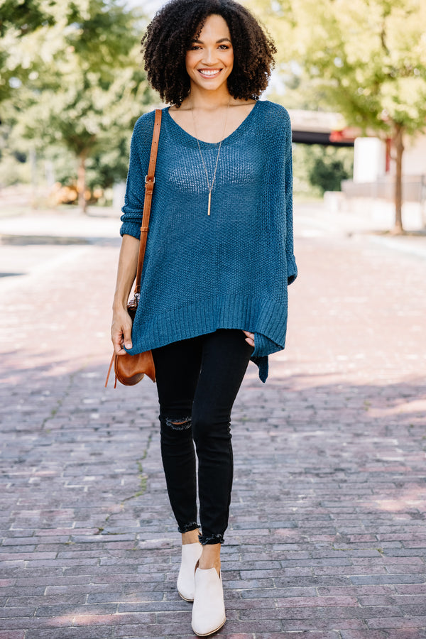 loose knit blue sweater