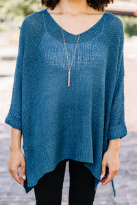 loose knit blue sweater
