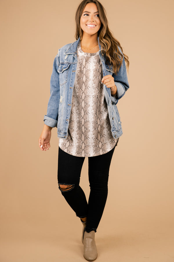 snake print waffle knit tunic