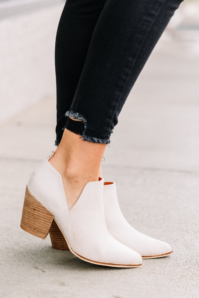 Sand Color Booties Be There Sand White Side Cut Booties - Fall Shoes – Shop the Mint
