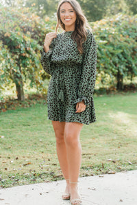 spotted animal print long sleeve dress