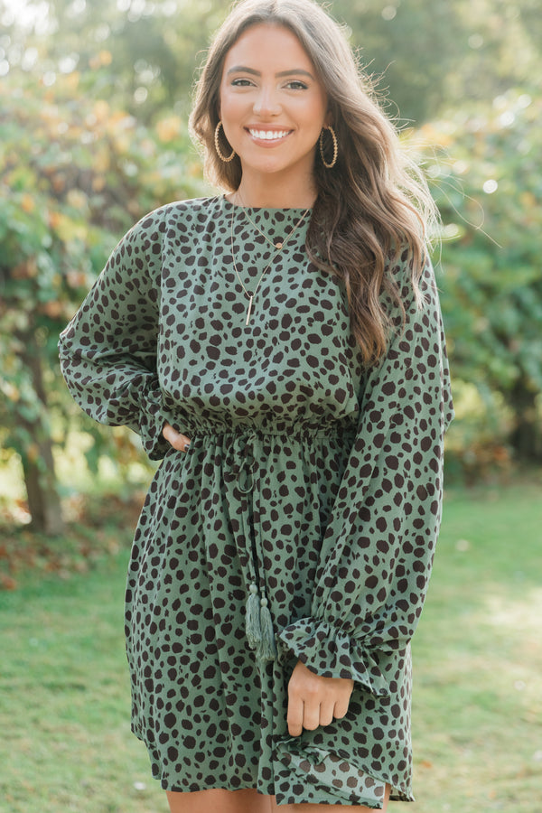 olive green leopard print dress THML Give You A Look Olive Green Leopard