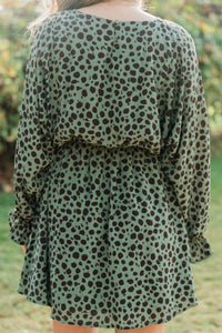 spotted animal print long sleeve dress