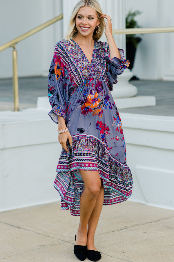 Influenced By Florals Gray Floral Midi Dress