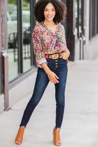 Just You Wait Olive Green 3/4 Sleeve Floral Top