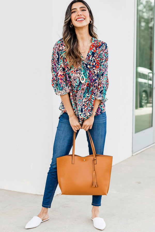 colorful 3/4 sleeve floral top