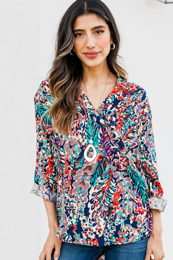 colorful 3/4 sleeve floral top