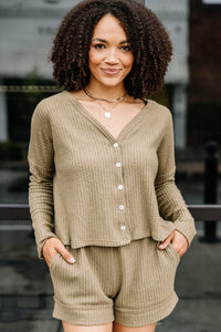 Get The Message Olive Green Waffle Knit Lounge Top