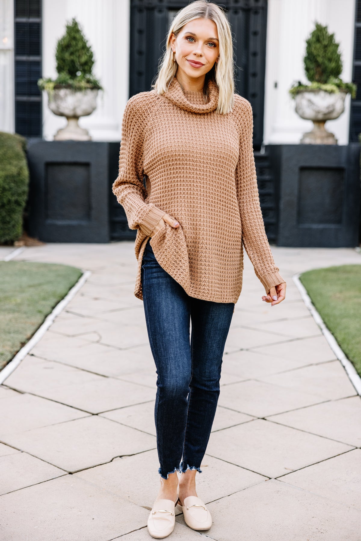 Chic Cork Brown Waffle Sweater - Trendy Women's Sweaters – Shop the Mint
