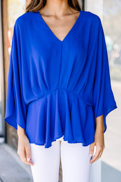Chic Royal Blue Kimono Sleeve Blouse - Women's Tops – Shop the Mint