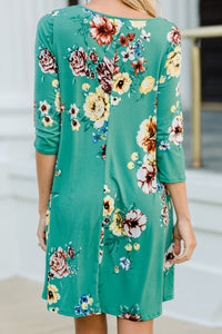 Feminine Teal Blue Floral Dress - Boutique Dresses – Shop the Mint