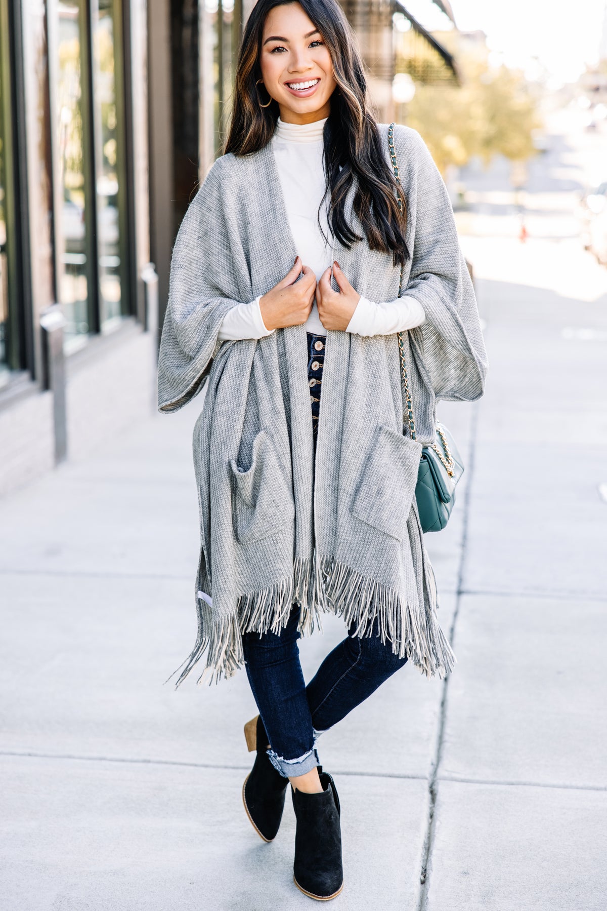 Chic Gray Tassel Open Front Poncho - Boutique Layers – Shop The Mint