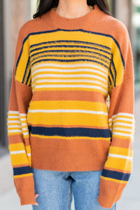 Speak Up Rust Orange Striped Sweater