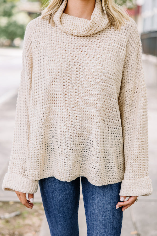 Feel The Chill Cream White Waffle Knit Sweater