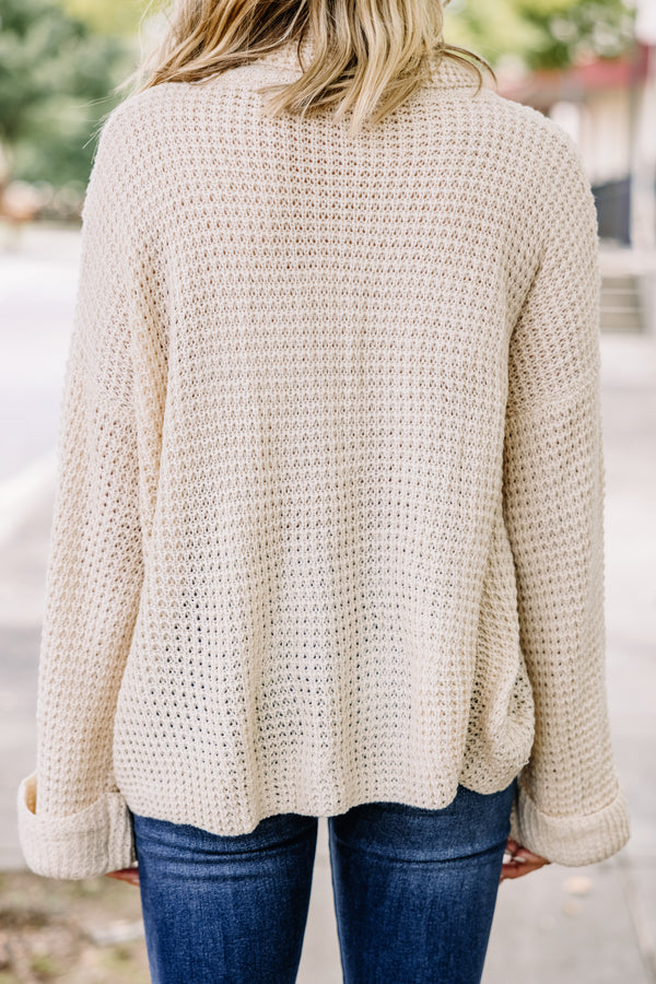 Feel The Chill Cream White Waffle Knit Sweater