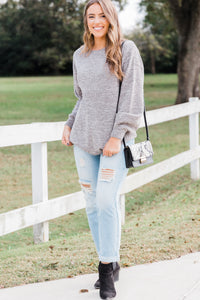heathered bubble sleeve sweater