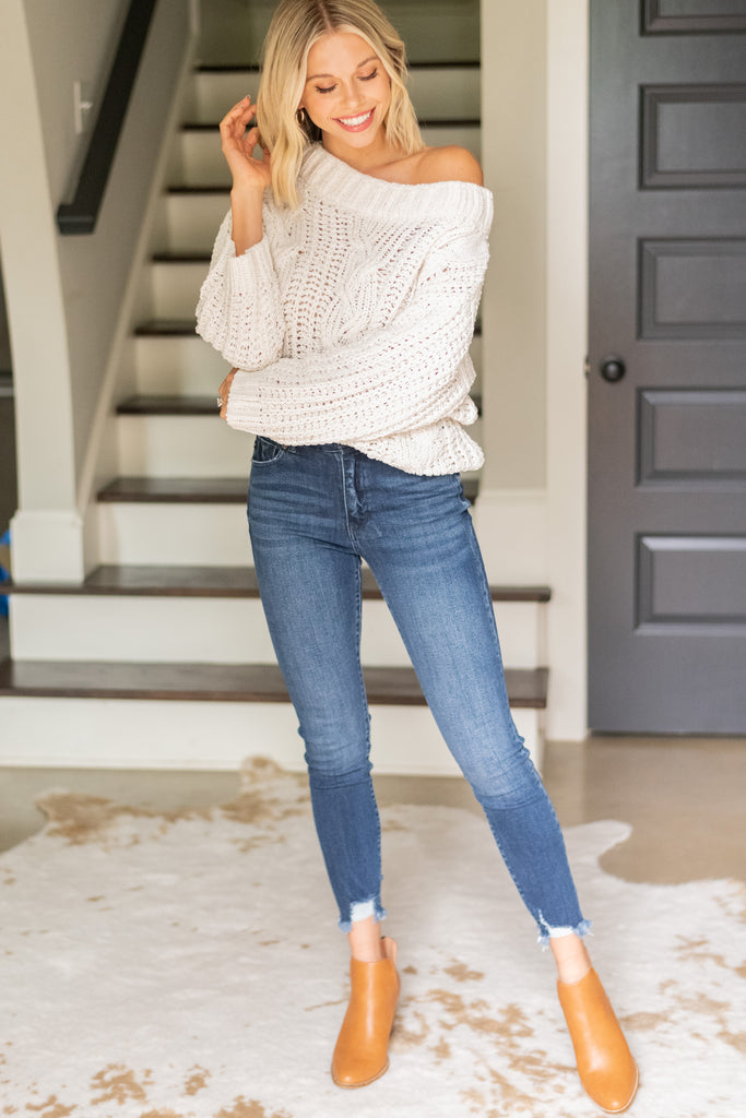 Chic Off White Cable Knit Sweater - Boutique Sweaters – Shop the Mint