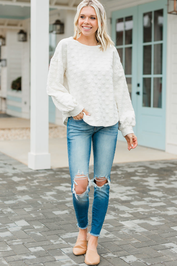 Chic Cream White Polka Dot Sweater - Cute Women's Sweaters – Shop the Mint