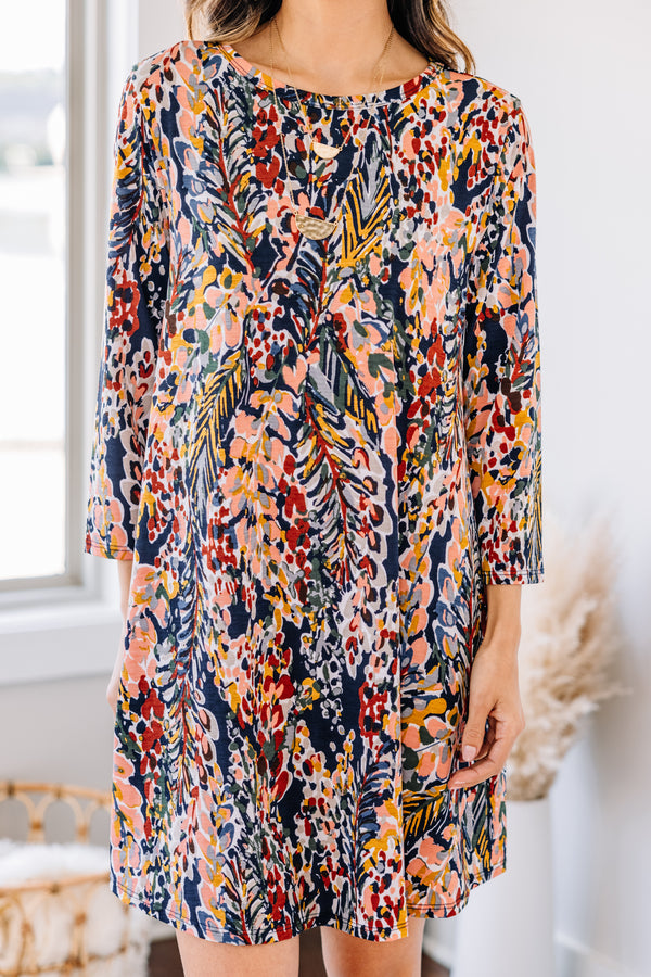 watercolor floral navy dress