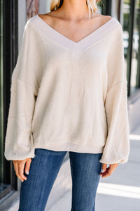Don't Miss Out Natural White Terry Sweater