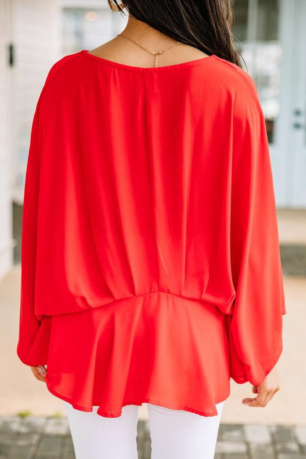 Tell It All Red Kimono Sleeve Blouse
