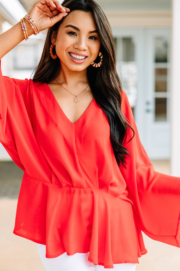 Tell It All Red Kimono Sleeve Blouse
