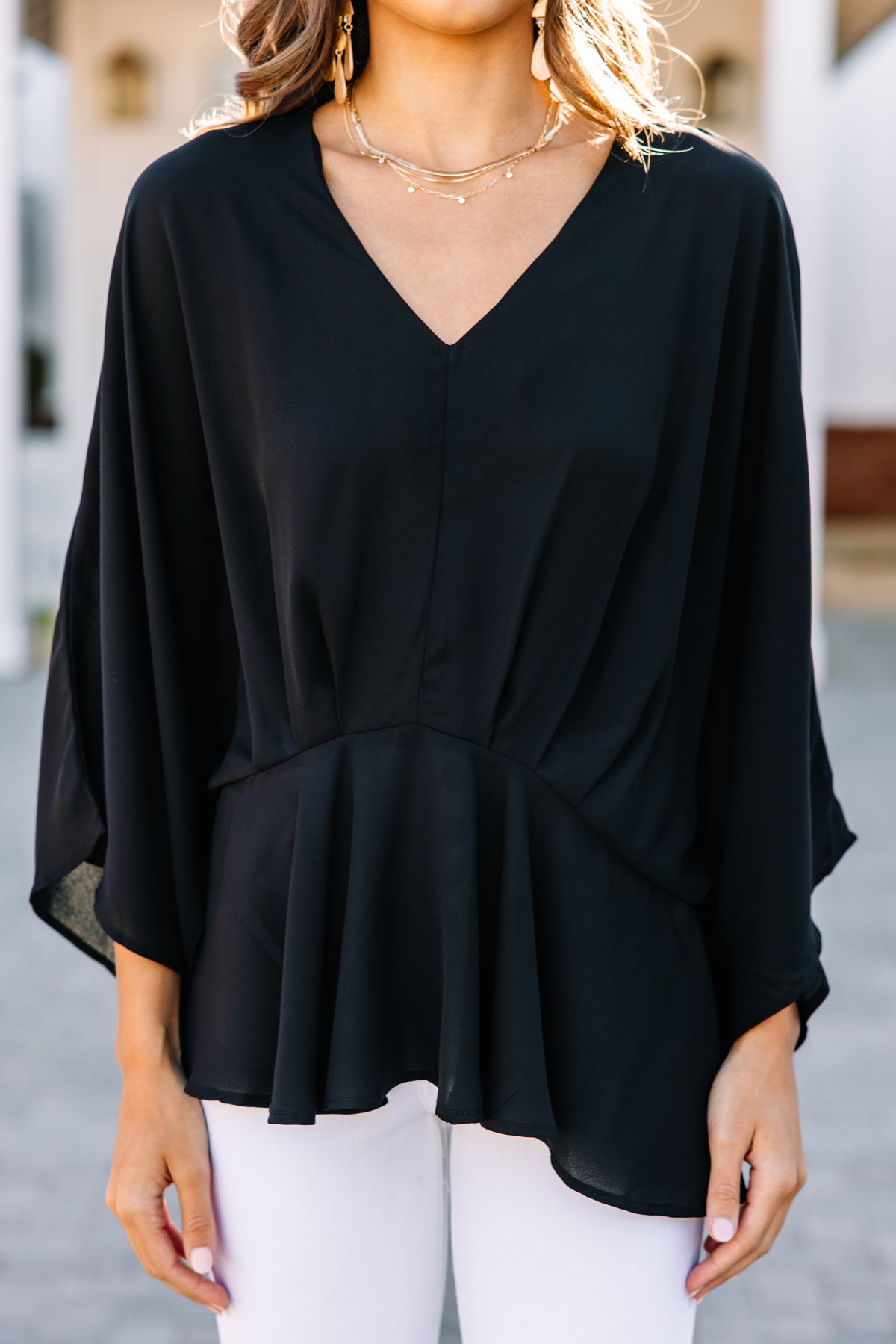 Feminine Black Kimono Sleeve Blouse - Women's Trendy Blouses – Shop the ...