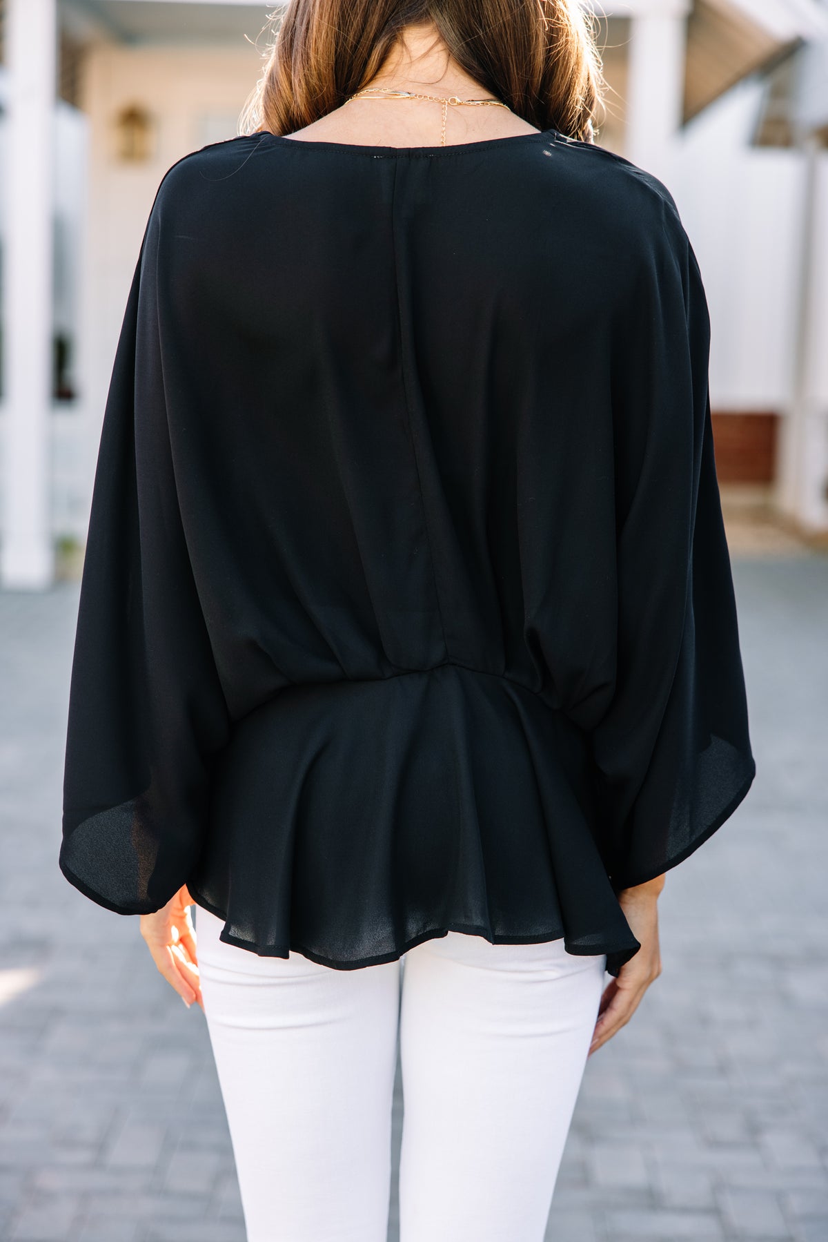 Feminine Black Kimono Sleeve Blouse - Women's Trendy Blouses – Shop the ...