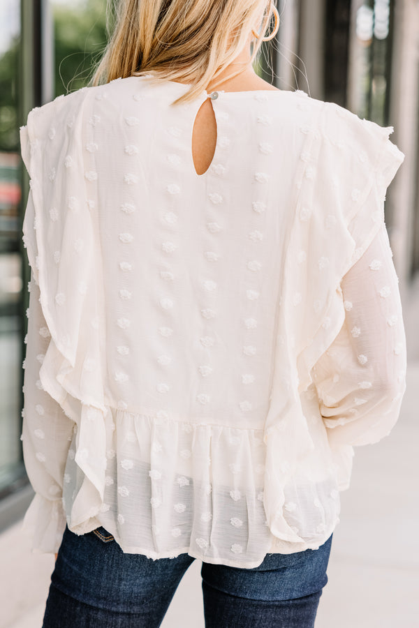 Look Your Way Cream White Swiss Dot Blouse