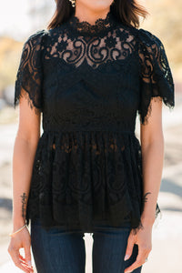 black lace mock neck blouse