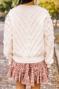 Simple Love Ivory White Pompom Sweater