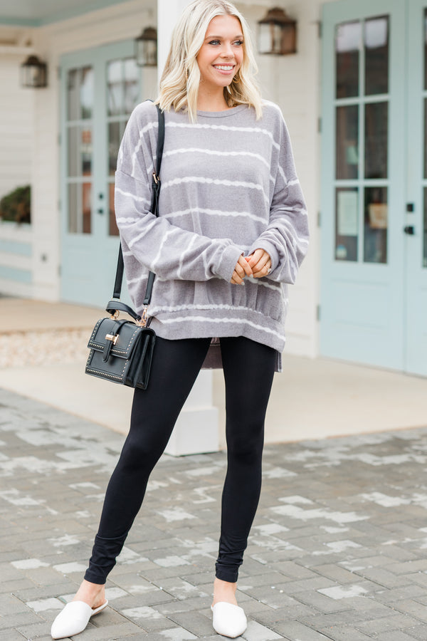 Give you A Chance Gray Striped Pullover