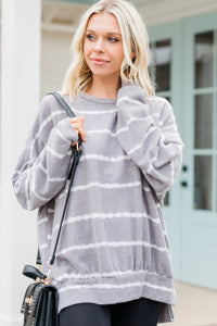 Give you A Chance Gray Striped Pullover
